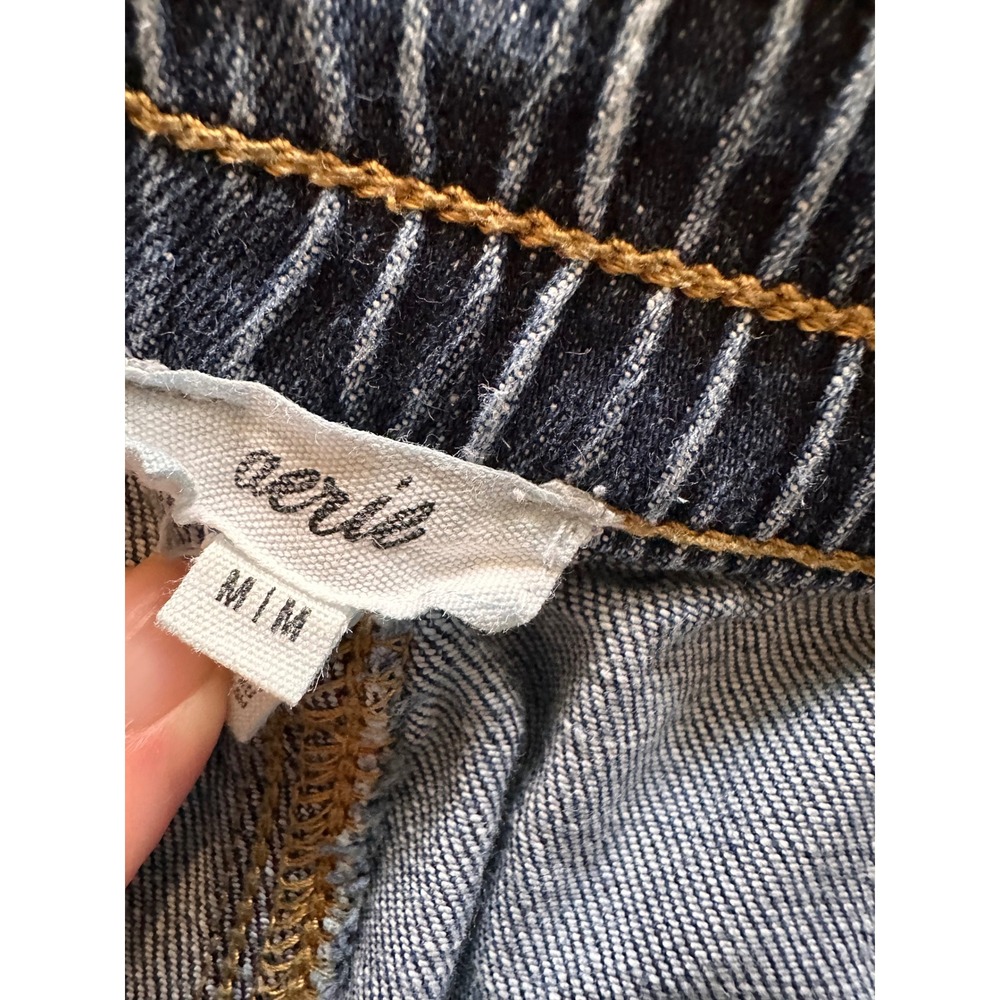Aerie Womens Medium Distressed Denim Shorts Elastic Back High Rise Cut Off Blue - Picture 6 of 6